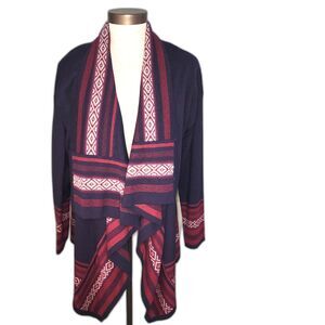 Eddie Bauer Blue & Pink Striped Wool Blend Cardigan Sweater Size S